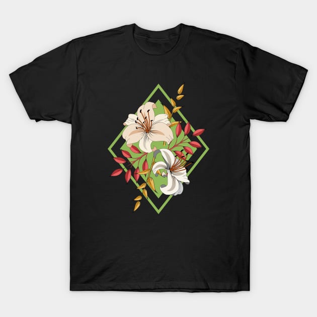 Lilies On Green T-Shirt by Designoholic